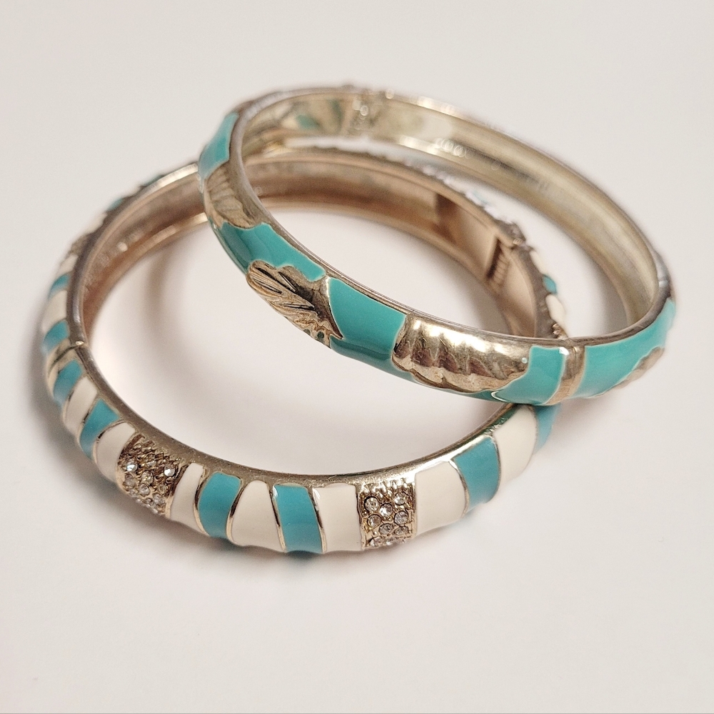 VINTAGE Nordstrom Sequin Turquoise and Cream Bangle Set
